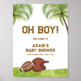 Summer Plam Tree Football Boy Baby Shower Welcome Poster