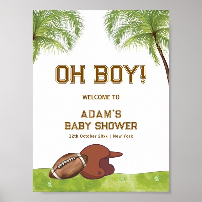 Summer Plam Tree Football Boy Baby Shower Welcome Poster (Framsidan)