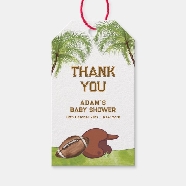 Summer Plam Tree Football Sport Boy Baby Shower Presentetikett (Framsidan)