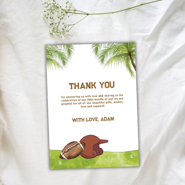 Summer Plam Tree Football Sport Boy Baby Shower  Tack Kort (Summer Plam Tree Football Sport Boy Baby Shower Thank You Card)