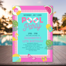 Summer Pool Birthday Bash Girl Inbjudningar