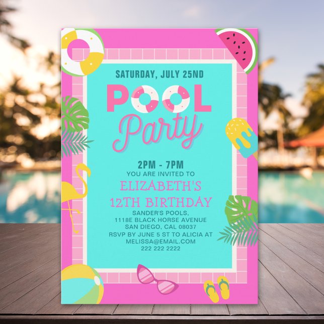 Summer Pool Birthday Bash Girl Inbjudningar (Skapare uppladdad)
