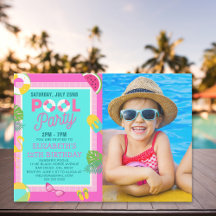 Summer Pool Birthday Bash Girl wIth Photo