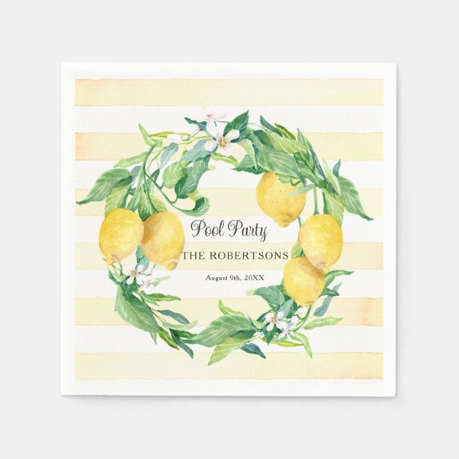 Summer Pool Party Citrus Lemon Wreath Blossom Leaf Pappersservett (Framsidan)