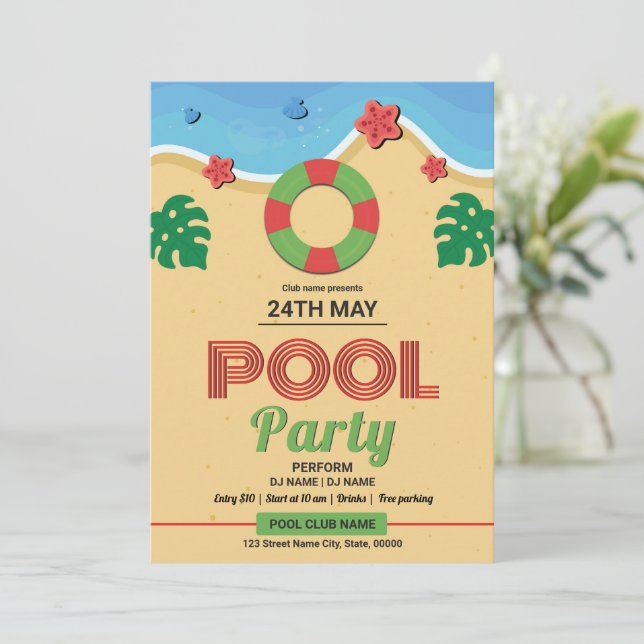 Summer Pool Party Flyer Template Inbjudningar (Stående Fram)