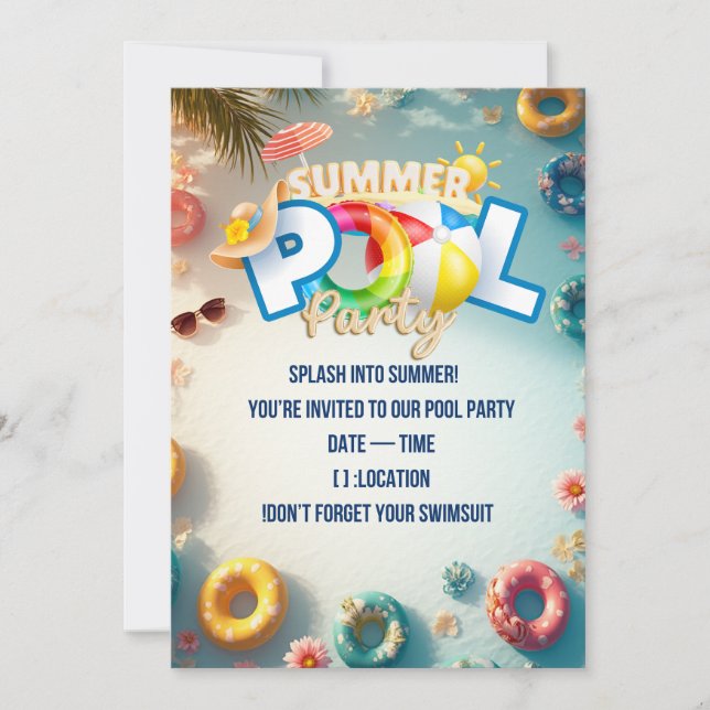  Summer Pool Party Invitation Inbjudningar (Framsida)
