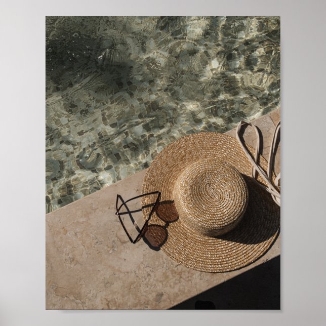 Summer Poolside Aesthetic Straw Hat  Poster (Framsidan)