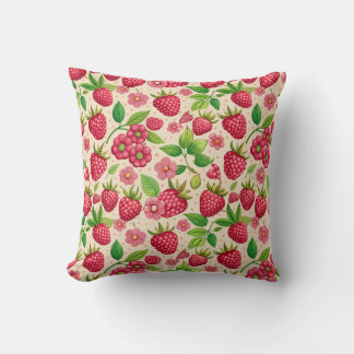 Summer Raspberry Garden Botanical Fruit Pattern Kudde
