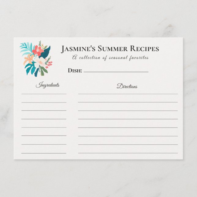 Summer Recipe Card – Tropical Floral  Meddelande (Framsida)