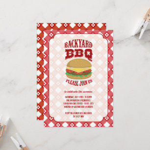 Summer Red Gingham Roligt Backyard Barbeque BBQ Pa Inbjudningar