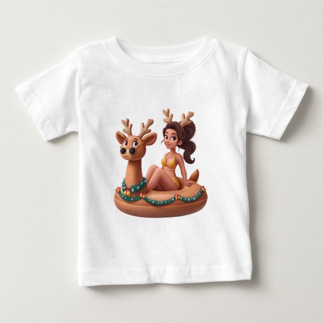 Summer Reindeer Holiday Fun Pool Party Design T Shirt (Framsida)