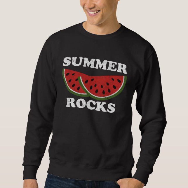 Summer Rocks  Watermelon Retro Cute Watermelons Lång Ärmad Tröja (Framsida)