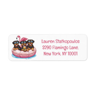 Summer Rottweiler Hundar Flamingo Bassäng Tube Returadress Etikett