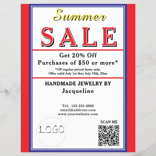 Summer Sale Red White Blue Heart Reklamblad (Framsidan)