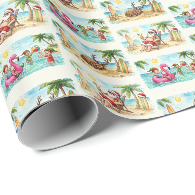 Summer Santa Wrapping Paper – Tropical Christmas B Presentpapper (Rullad Hörn)
