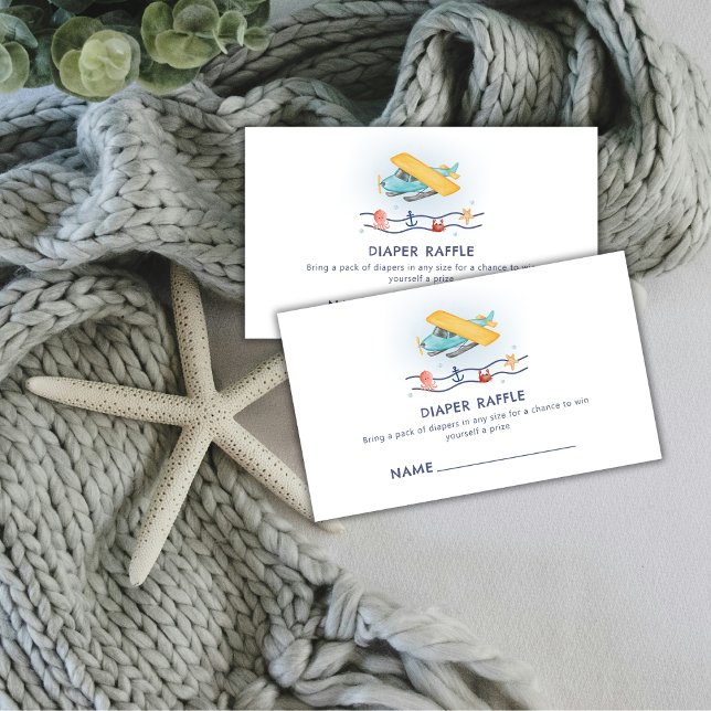 Summer Sea Airplane Diaper Raffle Baby Shower Tilläggskort (Summer Sea Airplane Diaper Raffle Baby Shower Enclosure Card)