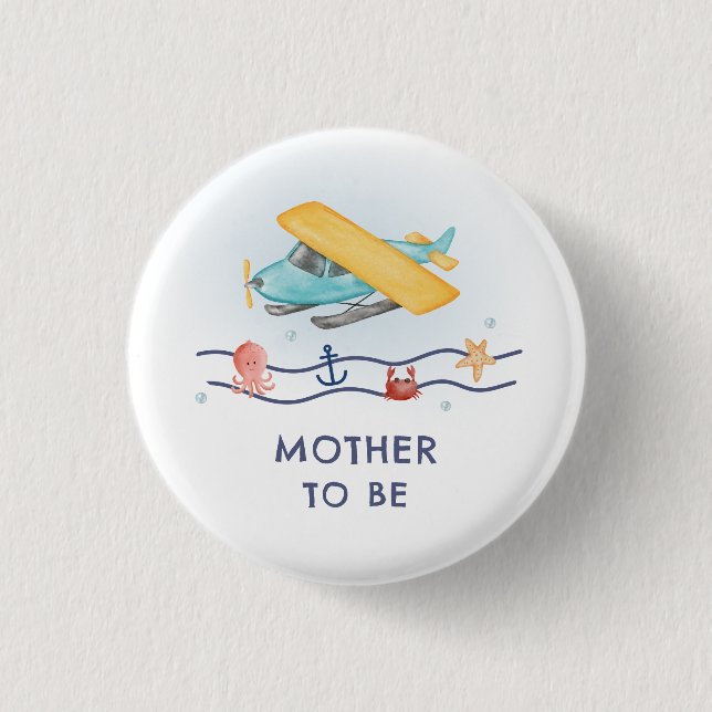 Summer Sea Airplane Mother To Be  Baby Shower Knapp (Framsida)