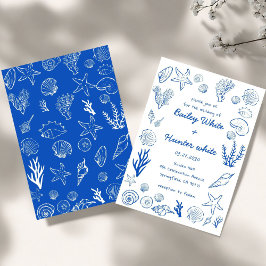 Summer Seashells Frame Beach Wedding Blue  Inbjudningar