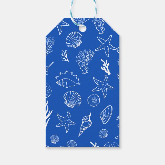 Summer Seashells Frame Beach Wedding Blue Presentetikett (Framsidan)