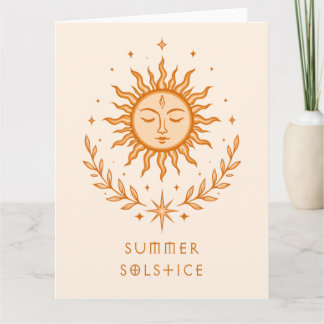 Summer Solstice Celestial Sun Face Botanical Art Kort