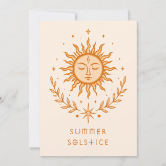 Summer Solstice Celestial Sun Face Botanical Art Kort