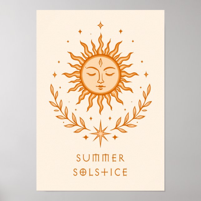 Summer Solstice Celestial Sun Face Botanical Art Poster (Framsidan)