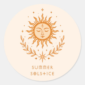 Summer Solstice Celestial Sun Face Botanical Art Runt Klistermärke