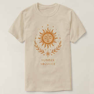 Summer Solstice Celestial Sun Face Botanical Art T Shirt