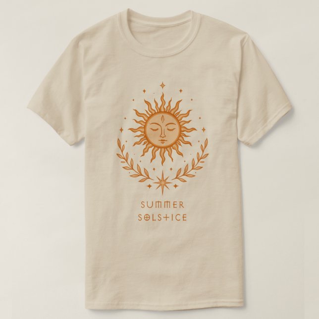 Summer Solstice Celestial Sun Face Botanical Art T Shirt (Design framsida)