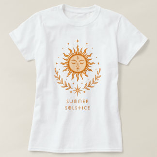 Summer Solstice Celestial Sun Face Botanical Art T Shirt