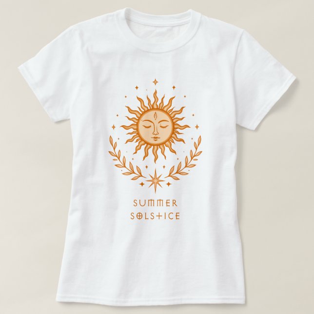 Summer Solstice Celestial Sun Face Botanical Art T Shirt (Design framsida)