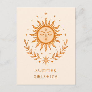 Summer Solstice Celestial Sun Face Botanical Art Vykort