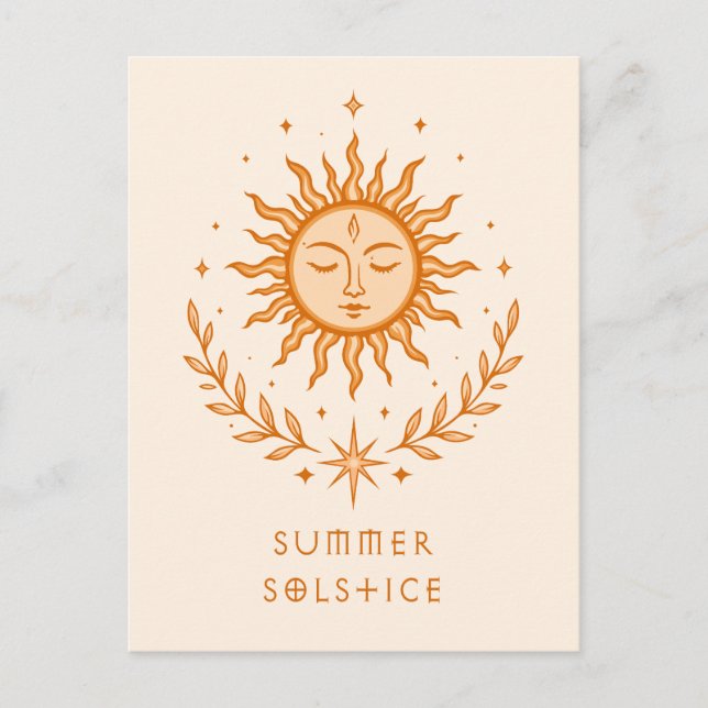 Summer Solstice Celestial Sun Face Botanical Art Vykort (Framsida)