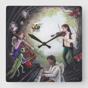 Summer Solstice Fairy Consert Fyrkantig Klocka