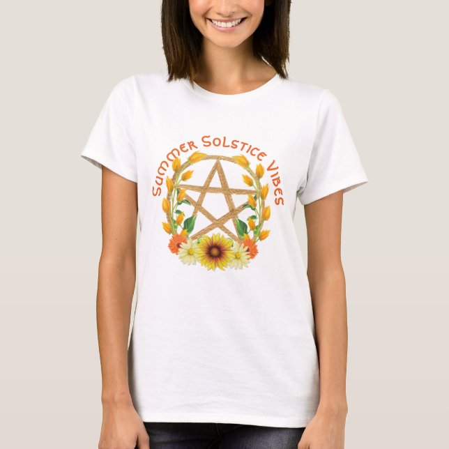 Summer Solstice Vibles Solros Guld Pentacle T Shirt (Framsida)
