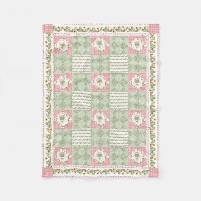 Summer Strawberries Floral Gingham Baby Girl Fleecefilt (Framsidan)
