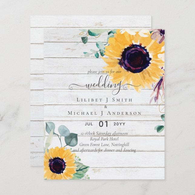 Summer Sunblommor Eucalyptus Greenery Bröllop (Fram/baksida)