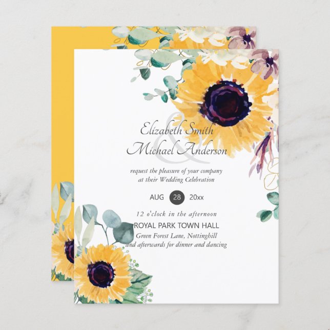 Summer Sunblommor Eucalyptus Greenery Bröllop (Fram/baksida)