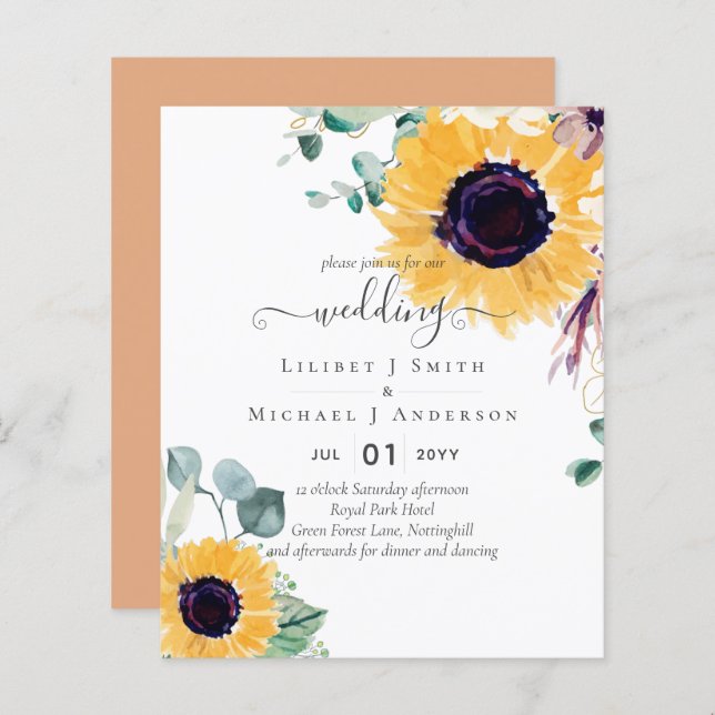 Summer Sunblommor Eucalyptus Greenery Bröllop (Fram/baksida)