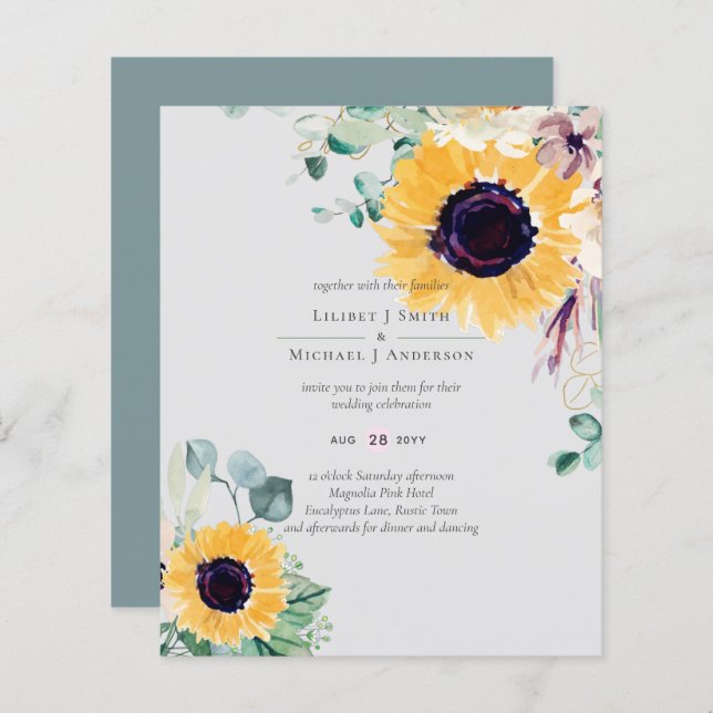 Summer Sunblommor Eucalyptus Greenery Bröllop (Fram/baksida)