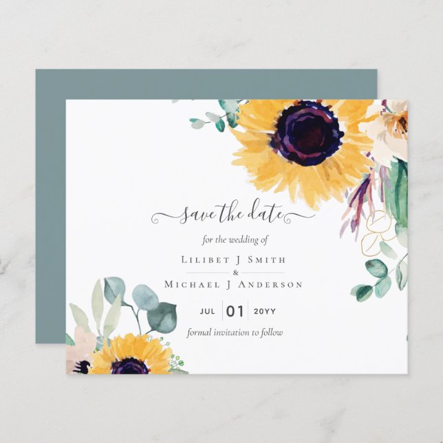 Summer Sunblommor Eucalyptus Greenery Bröllop (Fram/baksida)