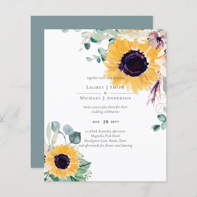 Summer Sunblommor Eucalyptus Greenery Bröllop (Fram/baksida)