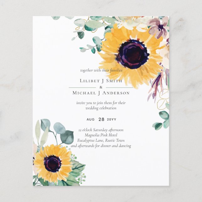 Summer Sunblommor Eucalyptus Greenery Bröllop Flygblad (Framsidan)