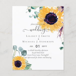 Summer Sunblommor Eucalyptus Greenery Bröllop Flygblad