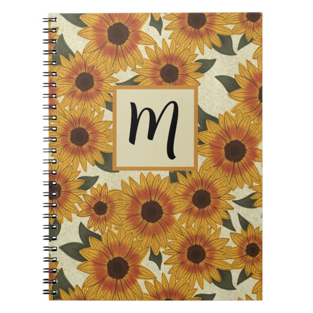 Summer Sunflowers Monogram Anteckningsbok (Framsidan)