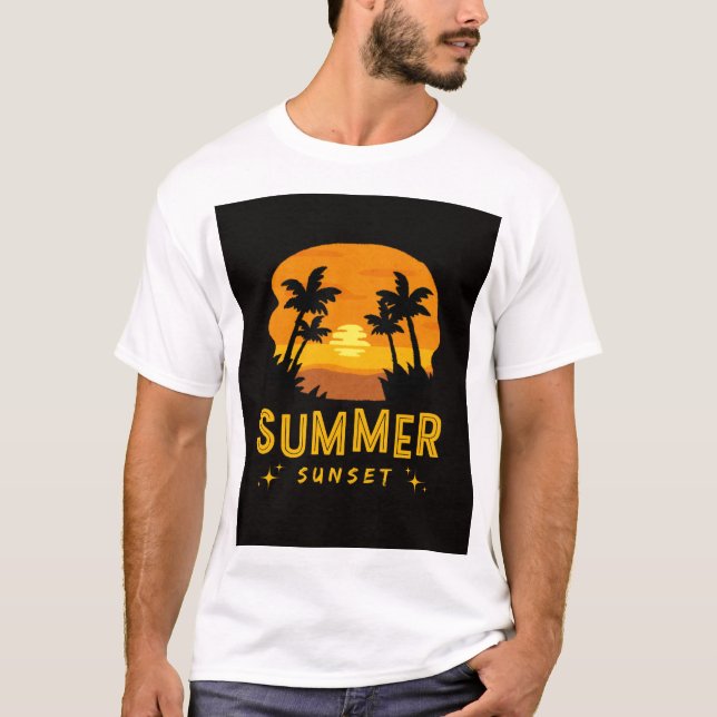 Summer Sunset Aesthetic | Vibrant Tropical Beach T Shirt (Framsida)