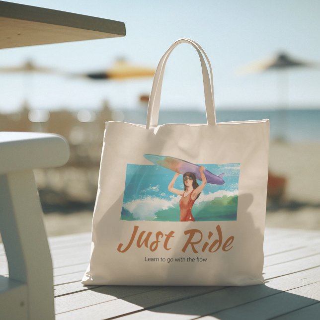 Summer Surfer Beach Girl Jumbo Tygkasse (hello summer, beach tote bag, vacation tote bag, school tote bag, colorful typography, gift for her)
