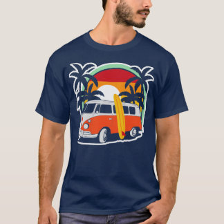 Summer Surfer Beach Hippie Van Surfboard T Shirt