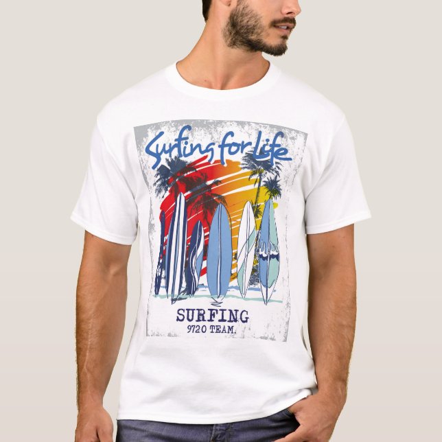 Summer Surfing t-shirt graphic design for men (Framsida)