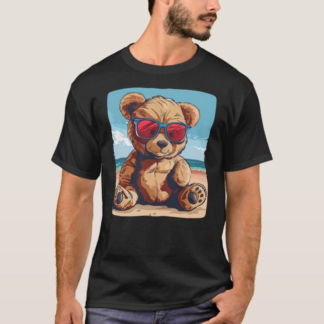 Summer Teddy Bear with sunglasses and beach for Va T Shirt (Framsida)
